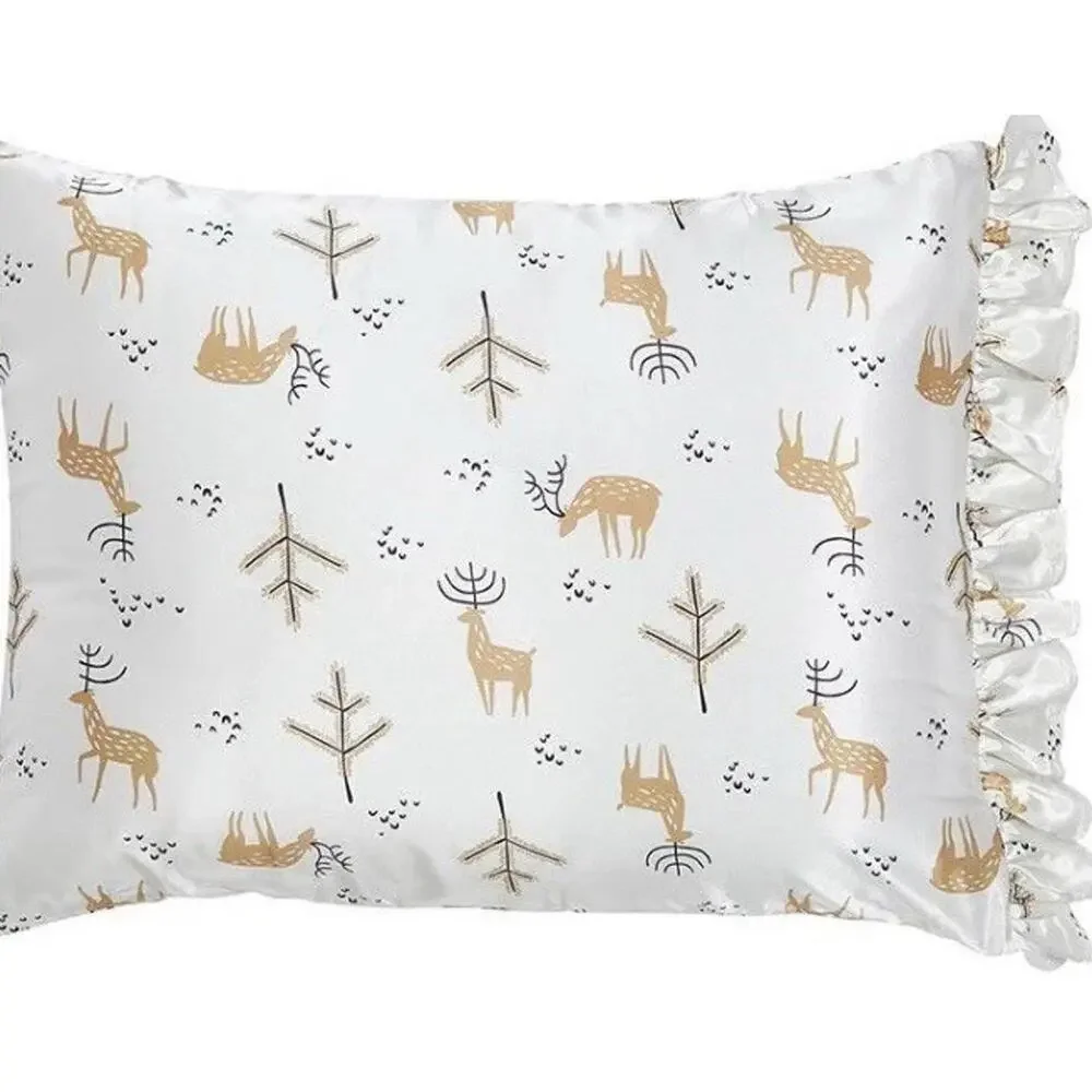 New In Bag & Pouch Bella Sleep Spa Ruffled Satin Pillowcase “Oh Deer”  20x26 NEW